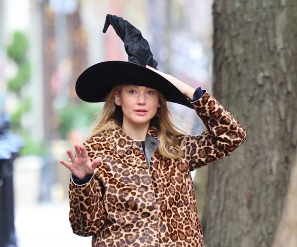 Jennifer Lawrence leopard coat